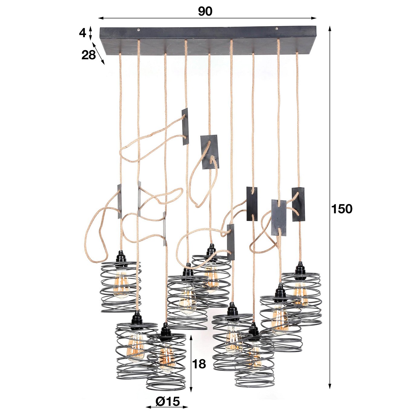 Hängelampe "Jax" 9L elevate 5+4, Grau, 90x28x150cm