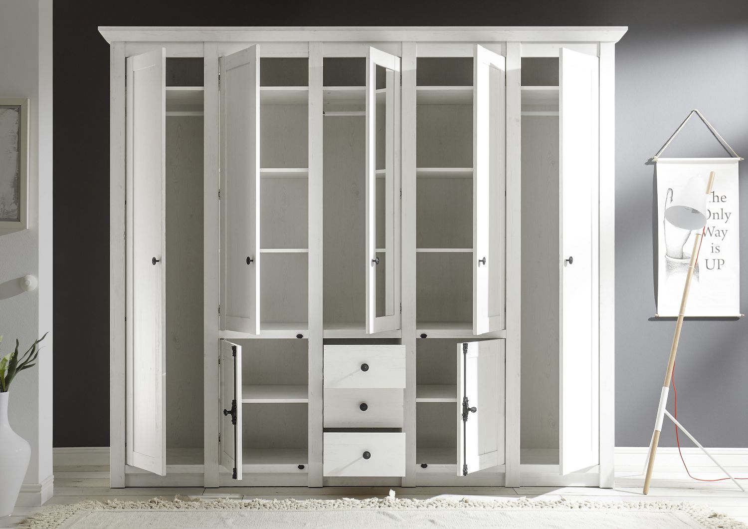 Kleiderschrank "Westerland" Pinie Weiss Nachbildung, 227x206x64 cm